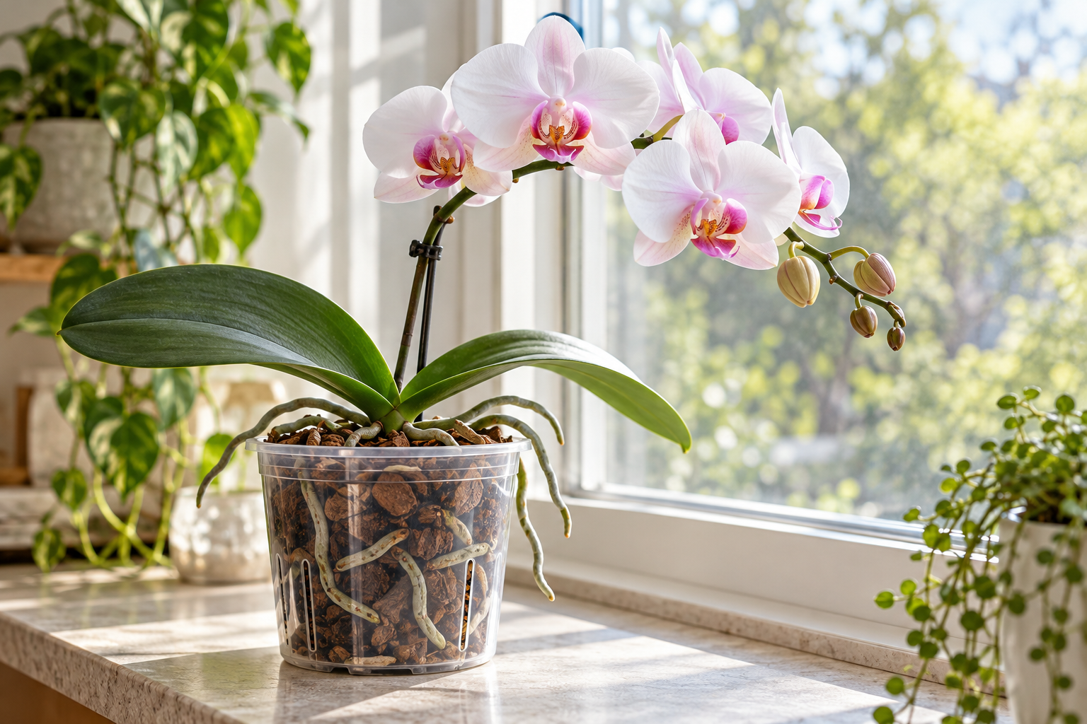 Kabuklu harçta Phalaenopsis orkidesinin temsili görünümü